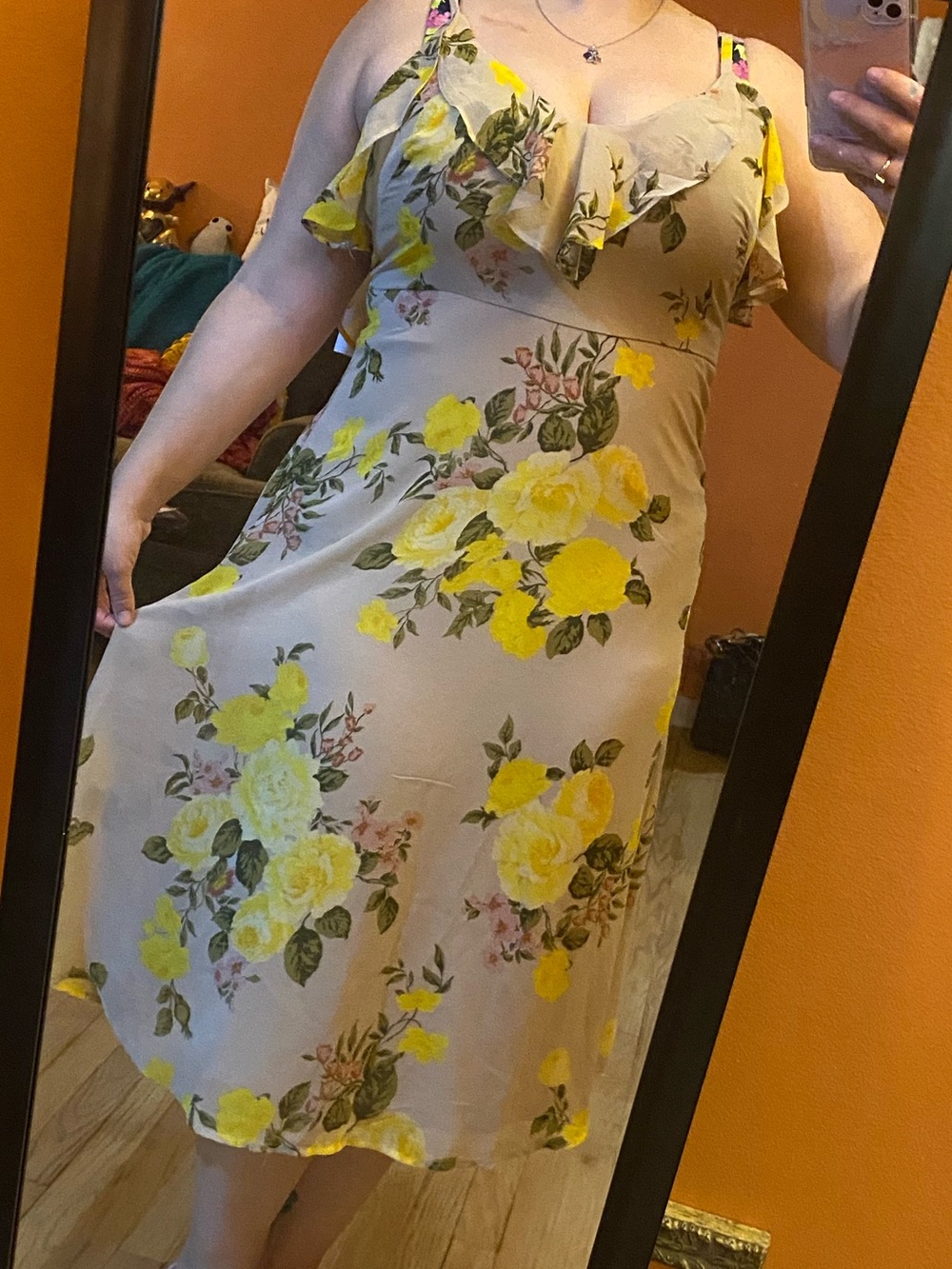 NWT june & hudson Yellow Floral Ruffle Midi Dress